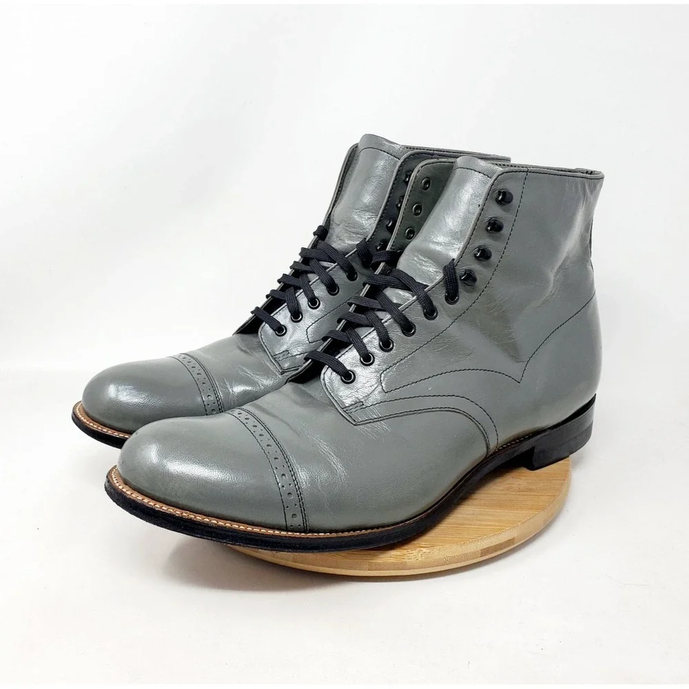Stacy Adams Madison Boots Mens 11 E Grey Leather Cap‎ Toe Dress Ankle Shoes